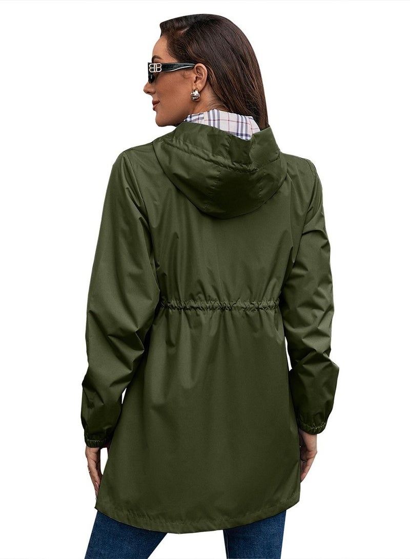 Loquat Outdoor Hooded Waterproof Coat Green - Image 2
