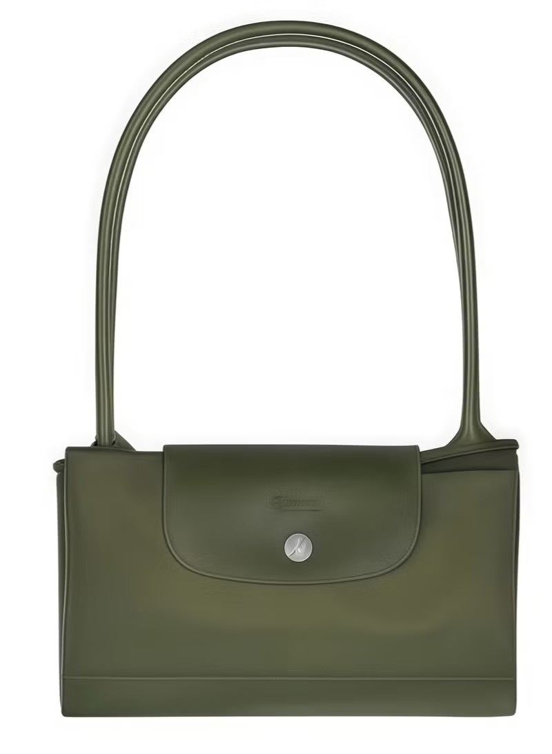 Longchamp Women’s Camera Shoulder Bag | Large Capacity Tote | Recycled Polyamide Canvas | Leather Trim | Zip Closure | 28cm Forest Green - Image 2