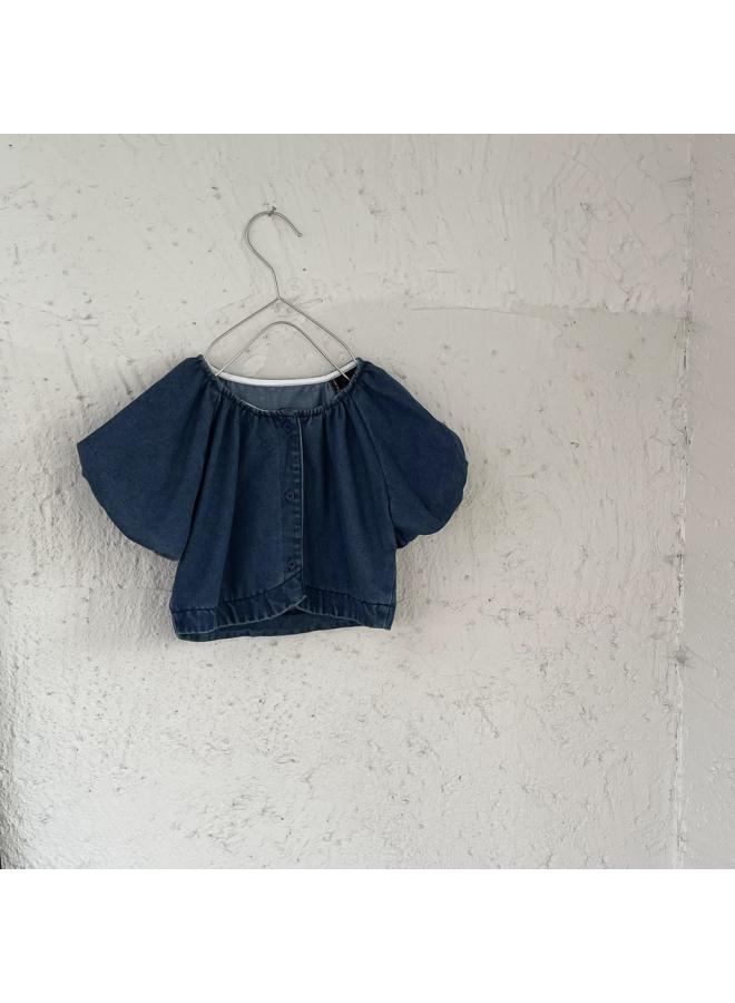 Summer New Children's Wear Girls' Short Lantern Sleeve Denim Top Children's Retro French Puff Sleeve Shirt 