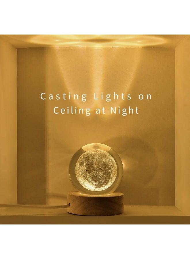 3D Moon Crystal Ball with LED Stand, Moon Figurine Decor Glass Sphere Lamp, Space Planet Globe Night Light Gifts for Women Men Mom Kids - Image 5