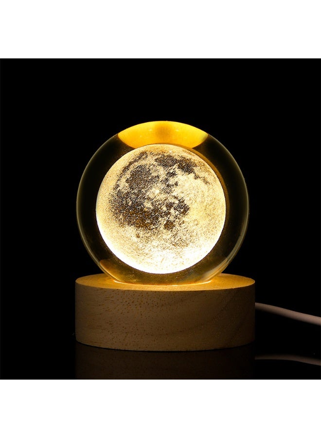 3D Moon Crystal Ball with LED Stand, Moon Figurine Decor Glass Sphere Lamp, Space Planet Globe Night Light Gifts for Women Men Mom Kids - Image 1