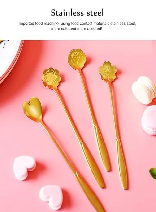 IP DHAMELIYA (Set of 4) Stainless Steel Golden Spoon Set, Cutlery Kitchen Tablewar, Different Shape Coffee, Dessert, Stirring Spoons. - Image 2