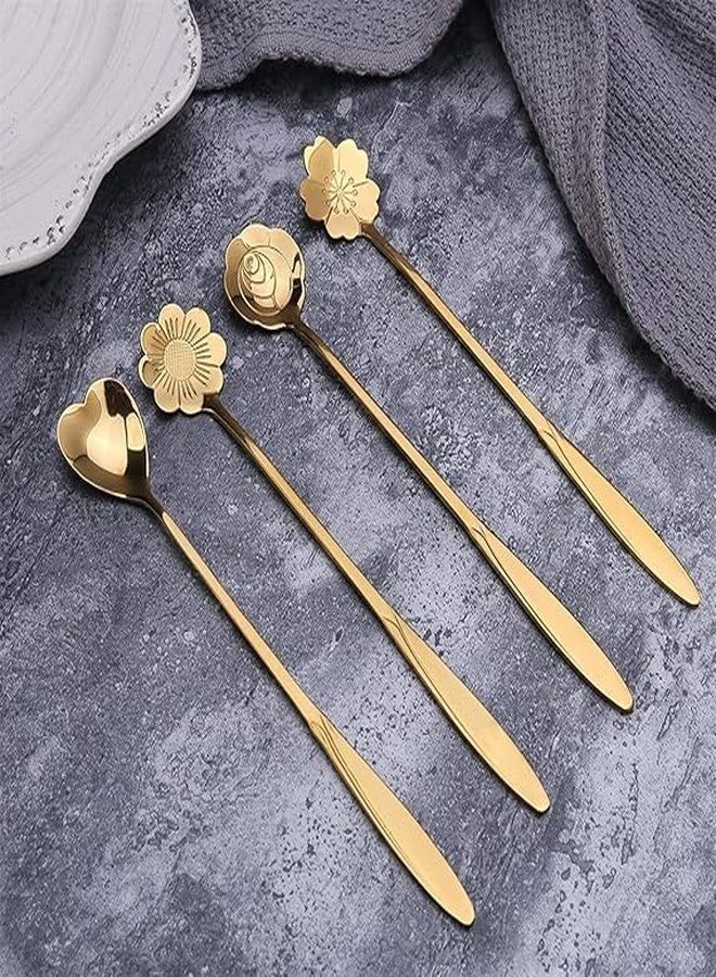 IP DHAMELIYA (Set of 4) Stainless Steel Golden Spoon Set, Cutlery Kitchen Tablewar, Different Shape Coffee, Dessert, Stirring Spoons. - Image 1