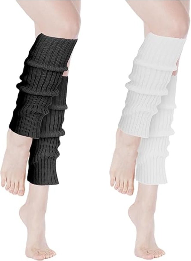 2 Pairs Womens Leg Warmers Over the Knee Ribbed Knit Leg Warmer,Thick Fashion 80s Ribbed Knitted Leg Warmers Socks for Women Winter Socks Black&white, One Size - Image 1