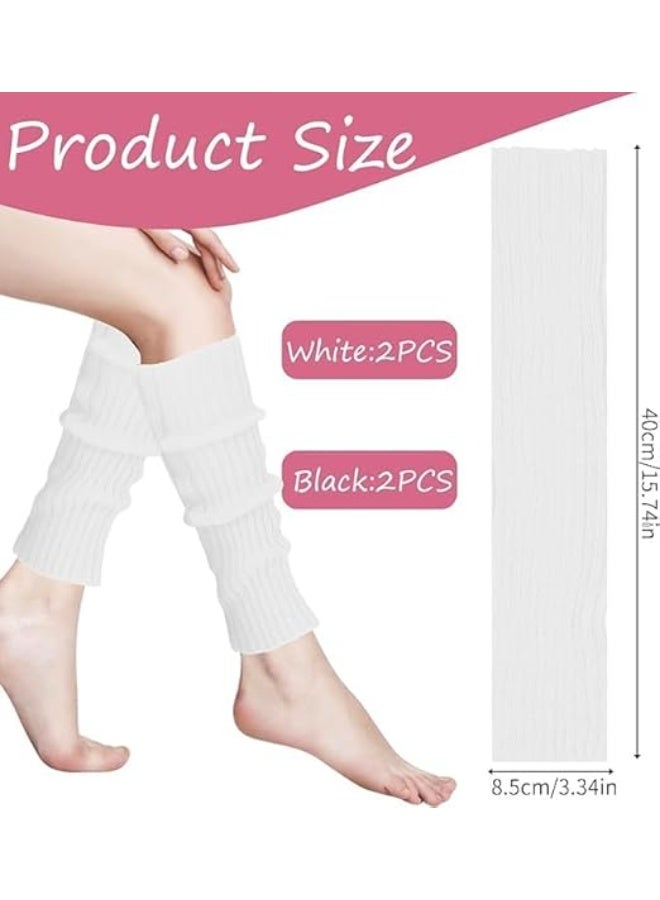 2 Pairs Womens Leg Warmers Over the Knee Ribbed Knit Leg Warmer,Thick Fashion 80s Ribbed Knitted Leg Warmers Socks for Women Winter Socks Black&white, One Size - Image 2