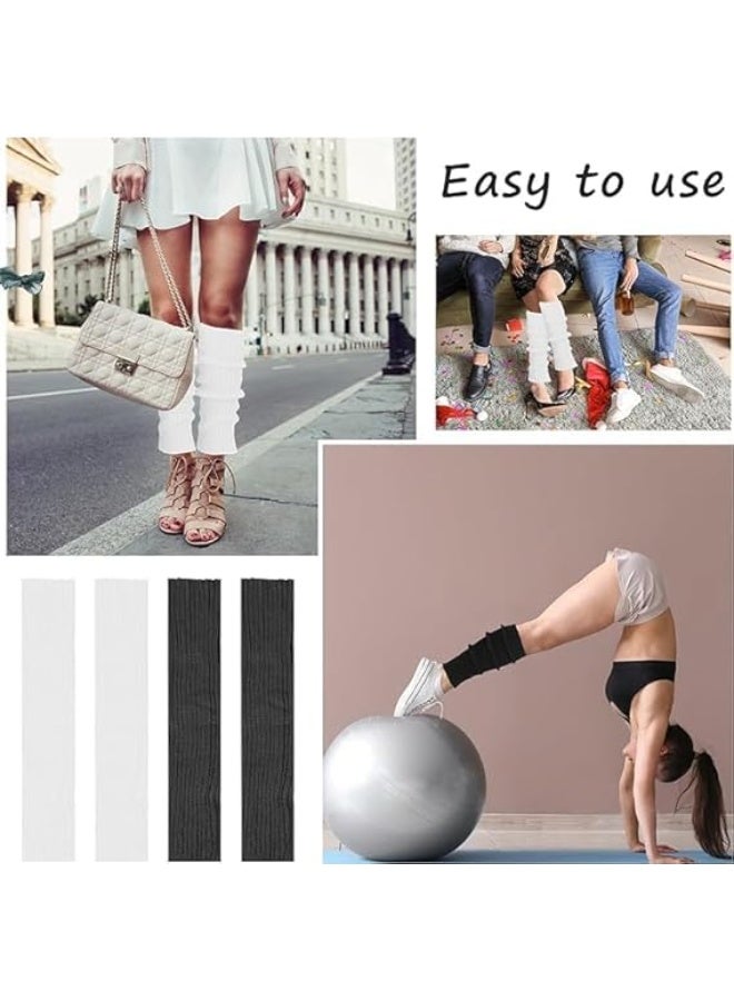 2 Pairs Womens Leg Warmers Over the Knee Ribbed Knit Leg Warmer,Thick Fashion 80s Ribbed Knitted Leg Warmers Socks for Women Winter Socks Black&white, One Size - Image 4