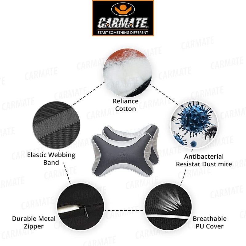CARMATE Car Neck Rest Cushion Pillow - Set of 2 (Black & Grey) - Image 3