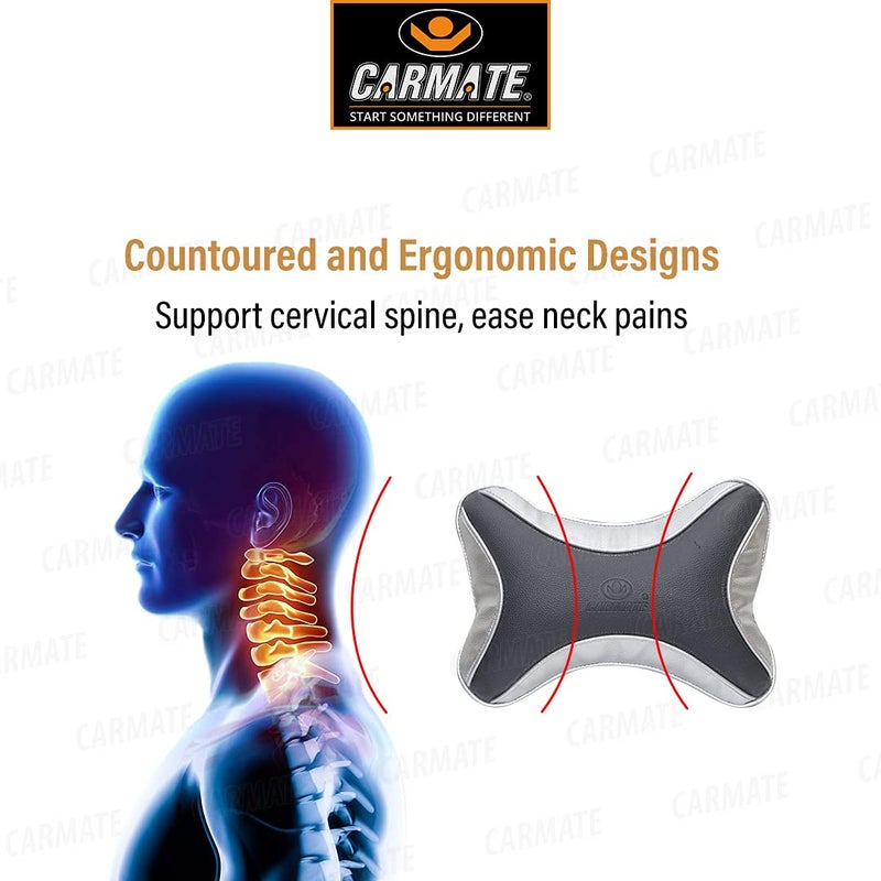 CARMATE Car Neck Rest Cushion Pillow - Set of 2 (Black & Grey) - Image 2