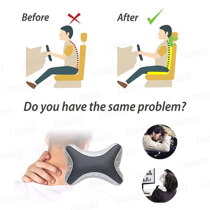 CARMATE Car Neck Rest Cushion Pillow - Set of 2 (Black & Grey) - Image 4