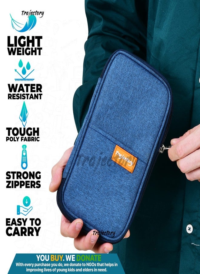 Trajectory Fabric Travel Passport and Card Holder and Wallet Organiser Case for Daily Use and International Trip for Men and Women in Blue - Image 3