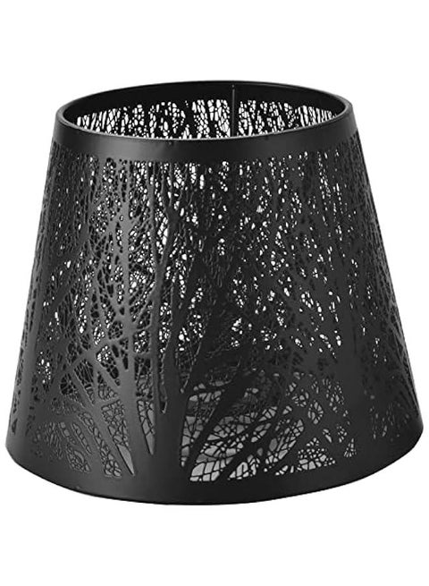 Small Lamp Shade Clip on Bulb,Barrel Metal Lampshade with Pattern of Trees for Table Chandelier Wall Lamp Black
