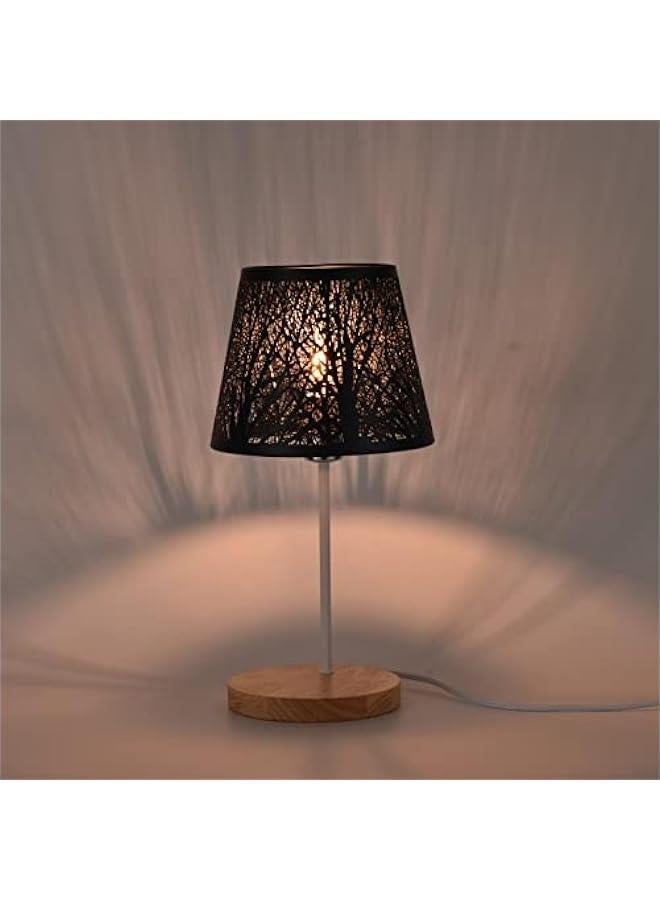 Small Lamp Shade Clip on Bulb,Barrel Metal Lampshade with Pattern of Trees for Table Chandelier Wall Lamp Black