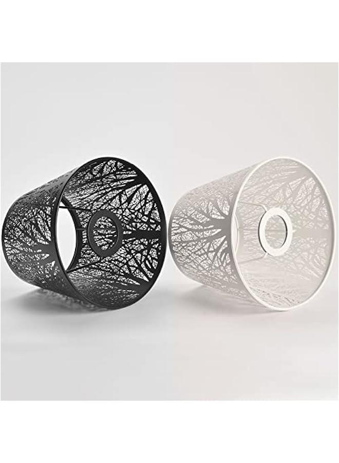Small Lamp Shade Clip on Bulb,Barrel Metal Lampshade with Pattern of Trees for Table Chandelier Wall Lamp Black