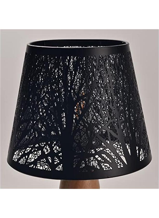 Small Lamp Shade Clip on Bulb,Barrel Metal Lampshade with Pattern of Trees for Table Chandelier Wall Lamp Black