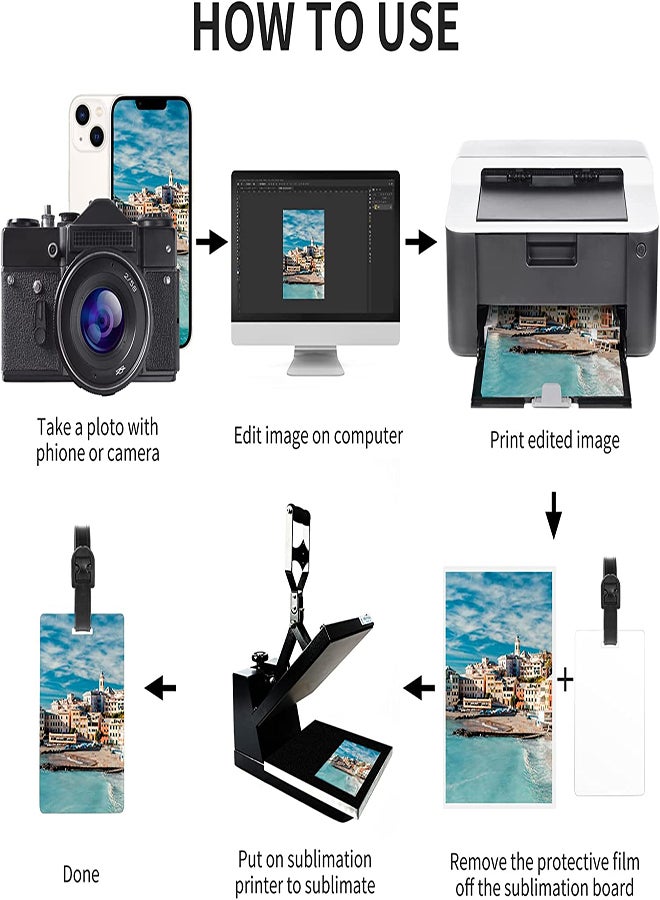 Excefore Sublimation Blank Luggage Tags with Straps 10Pcs Heat Transfer Double Sided Blank MDF Travel Bag Baggage Tags DIY Travel ID Tags for Traveling Bag Luggage Suitcase Business ID Card Holder - Image 3