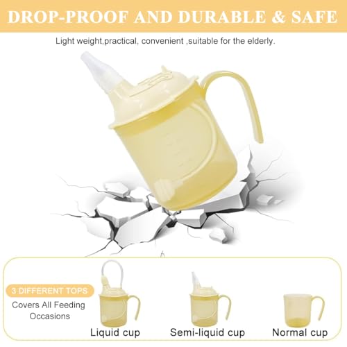 HANNEA® 300ml Liquid Food Feeding Cup with Lids and Long Flexible Straw Spill Proof Sipping Cup Easy Grip Medical Drinking Cups with Handle for Elderly, Baby, Bedridden, or Post-Surgery Care - Image 4