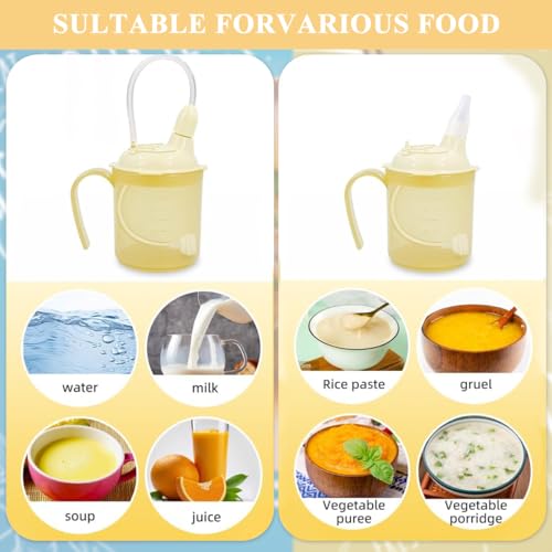 HANNEA® 300ml Liquid Food Feeding Cup with Lids and Long Flexible Straw Spill Proof Sipping Cup Easy Grip Medical Drinking Cups with Handle for Elderly, Baby, Bedridden, or Post-Surgery Care - Image 5