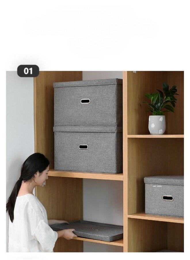 EHOME - Collapsible Fabric Storage Cubes Organizer with Handles,Clothes Storage, Foldable Thik Fabric Blanket Storage Bags, Storage Containers for Organizing Bedroom, Closet, Clothing, Comforter, Organization and Storage with Lids and Handle, Grey,58x40x35 cm - Image 1