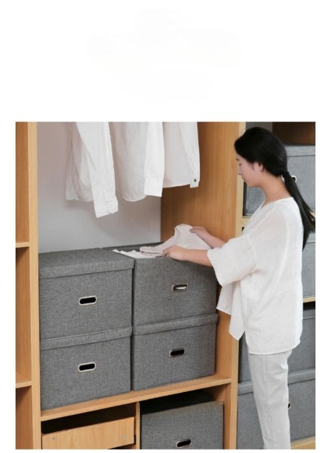 EHOME - Collapsible Fabric Storage Cubes Organizer with Handles,Clothes Storage, Foldable Thik Fabric Blanket Storage Bags, Storage Containers for Organizing Bedroom, Closet, Clothing, Comforter, Organization and Storage with Lids and Handle, Grey,58x40x35 cm - Image 1