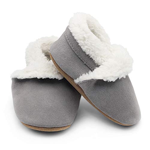 Dotty Fish Toddler Suede Slippers. Pale Grey. 18-24 Months - Image 4