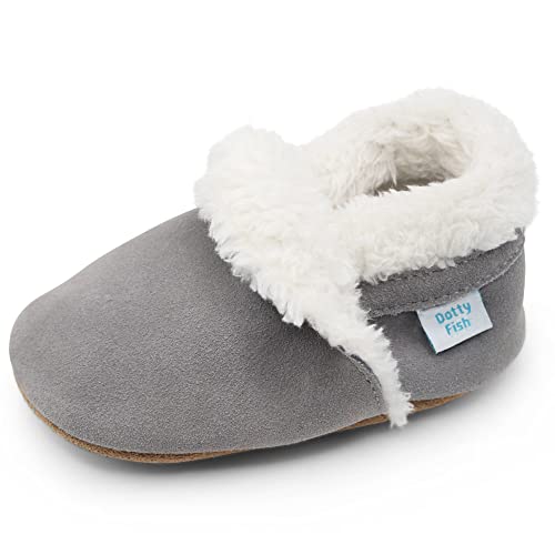 Dotty Fish Toddler Suede Slippers. Pale Grey. 18-24 Months - Image 1