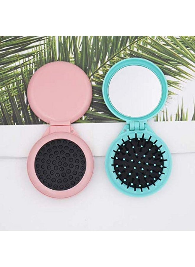 Aeyistry - Eyistry 2 Pcs Round Travel Hair Brush Mini Hair Comb With Make Up Mirror Portable Folding Hair Brush For Travel(Pink Blue) - Image 1