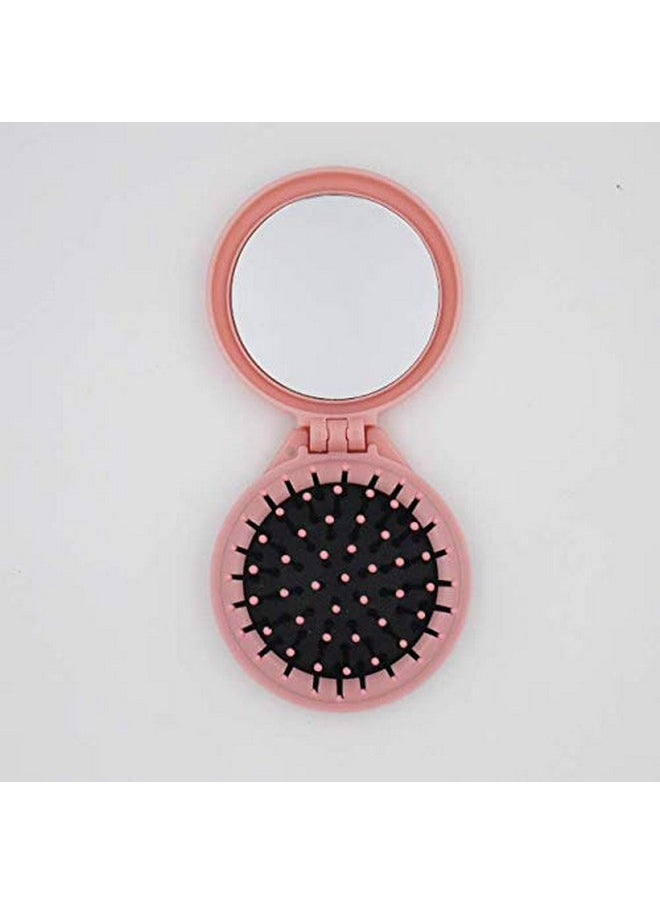 Aeyistry - Eyistry 2 Pcs Round Travel Hair Brush Mini Hair Comb With Make Up Mirror Portable Folding Hair Brush For Travel(Pink Blue) - Image 1