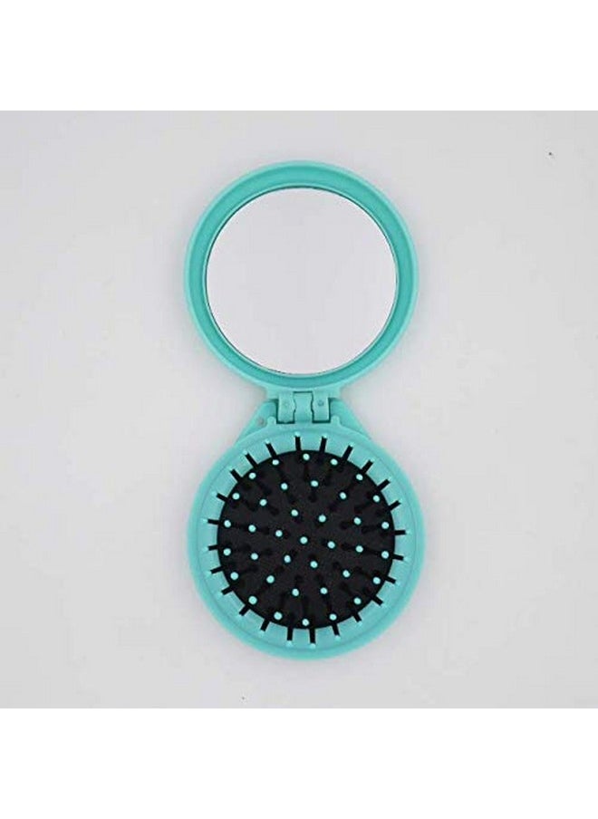 Aeyistry - Eyistry 2 Pcs Round Travel Hair Brush Mini Hair Comb With Make Up Mirror Portable Folding Hair Brush For Travel(Pink Blue) - Image 1