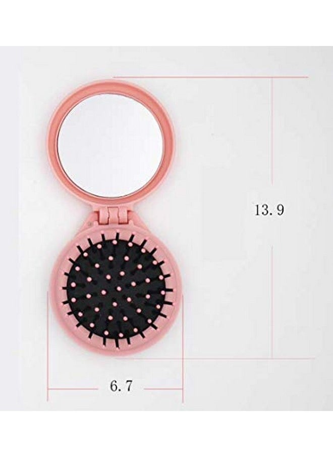 Aeyistry - Eyistry 2 Pcs Round Travel Hair Brush Mini Hair Comb With Make Up Mirror Portable Folding Hair Brush For Travel(Pink Blue) - Image 1