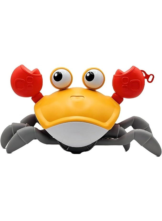 Mini Treasures Electric Runaway Crab Crawling Crab Baby Toy with Music and LED Light Up Toddler Interactive Learning Development Toy with Automatically Avoid Obstacles For Babies, Toddlers and Kids Yellow - Image 1