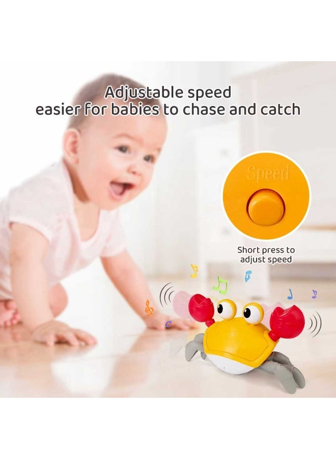 Mini Treasures Electric Runaway Crab Crawling Crab Baby Toy with Music and LED Light Up Toddler Interactive Learning Development Toy with Automatically Avoid Obstacles For Babies, Toddlers and Kids Yellow - Image 2