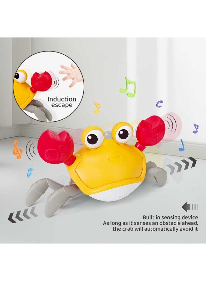 Mini Treasures Electric Runaway Crab Crawling Crab Baby Toy with Music and LED Light Up Toddler Interactive Learning Development Toy with Automatically Avoid Obstacles For Babies, Toddlers and Kids Yellow - Image 3