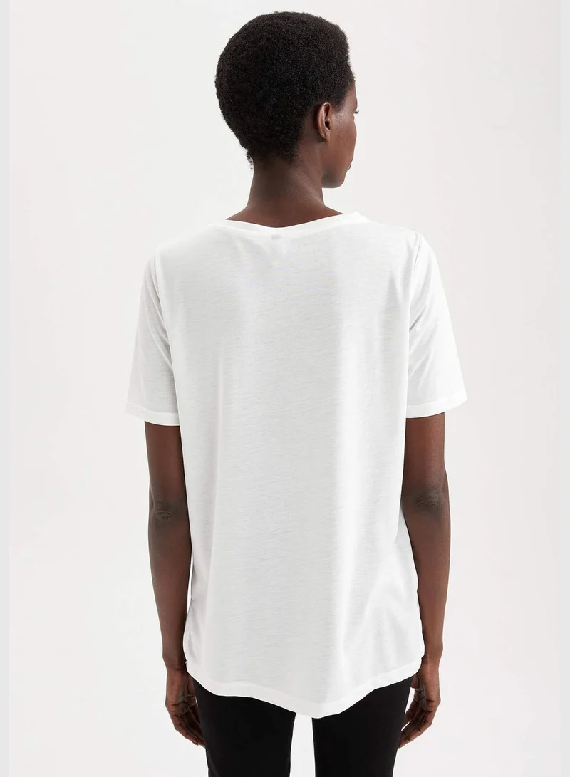 DeFacto Relax Fit Short Sleeve Embroidered T-Shirt