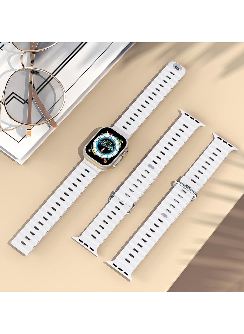ICARLUS - Ocean Band Compatible with Apple Watch Ultra Band 49/45/44/42mm Men Women, Soft Silicone Sport Band Replacement Strap for Apple Watch Ultra2/Ultra iWatch Series 9 8 7 SE 6 5 4 3 2 1 White - Image 1