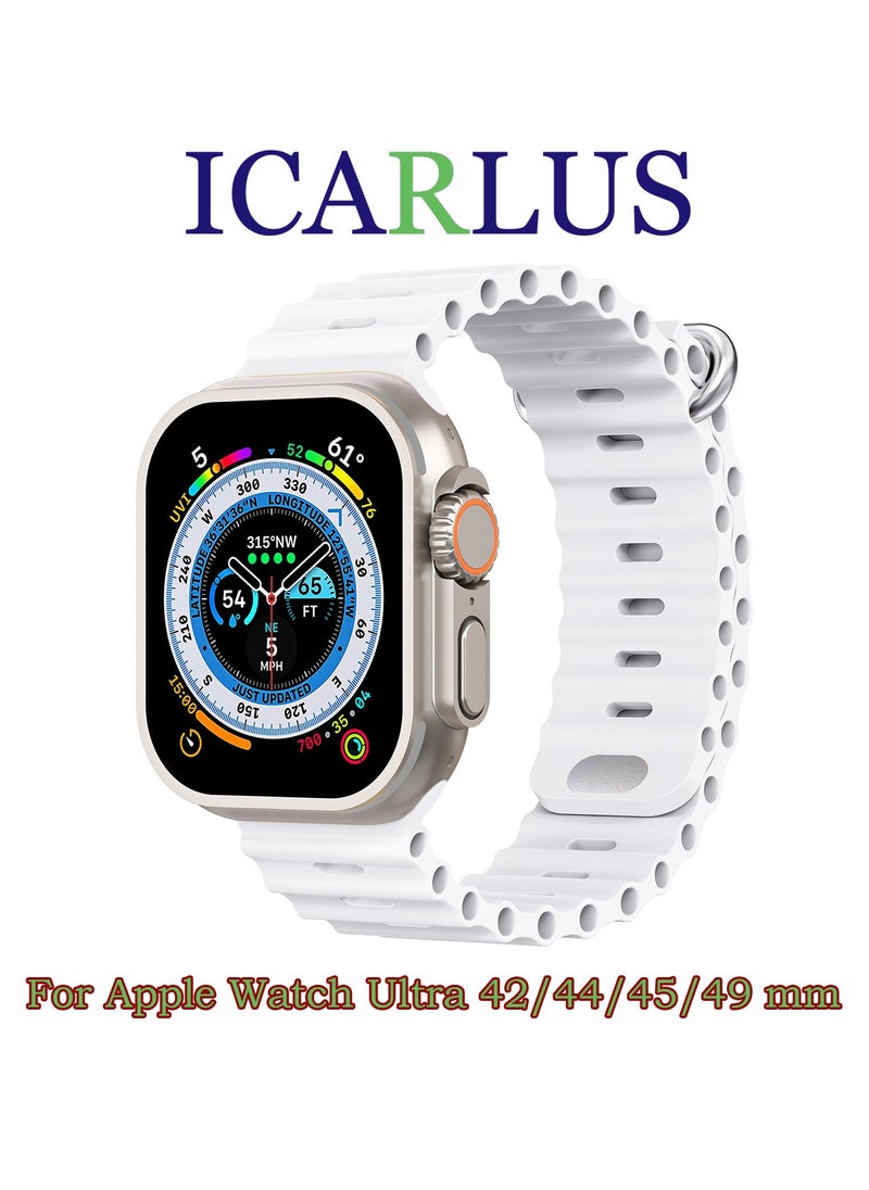 ICARLUS - Ocean Band Compatible with Apple Watch Ultra Band 49/45/44/42mm Men Women, Soft Silicone Sport Band Replacement Strap for Apple Watch Ultra2/Ultra iWatch Series 9 8 7 SE 6 5 4 3 2 1 White - Image 1