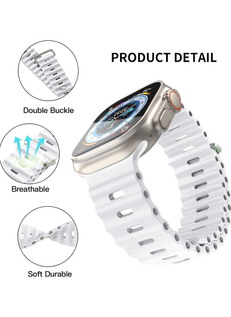 ICARLUS - Ocean Band Compatible with Apple Watch Ultra Band 49/45/44/42mm Men Women, Soft Silicone Sport Band Replacement Strap for Apple Watch Ultra2/Ultra iWatch Series 9 8 7 SE 6 5 4 3 2 1 White - Image 1