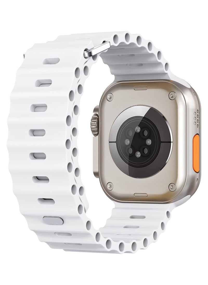 ICARLUS - Ocean Band Compatible with Apple Watch Ultra Band 49/45/44/42mm Men Women, Soft Silicone Sport Band Replacement Strap for Apple Watch Ultra2/Ultra iWatch Series 9 8 7 SE 6 5 4 3 2 1 White - Image 1