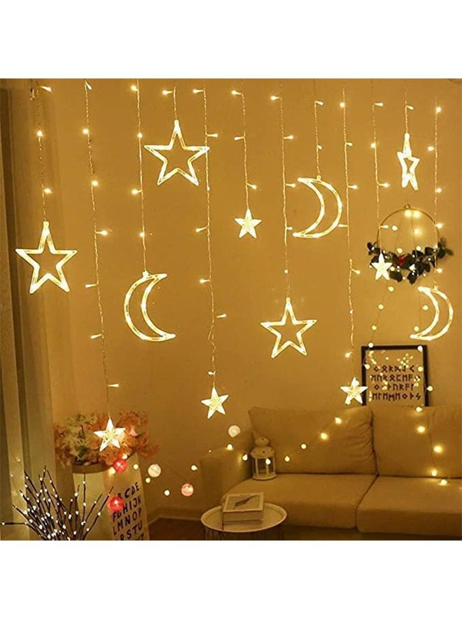 keke LED 5 pointed Star and Crescent Curtain String Waterproof Fairy Lights with Remote, Battery + USB Dual Power  - Image 2