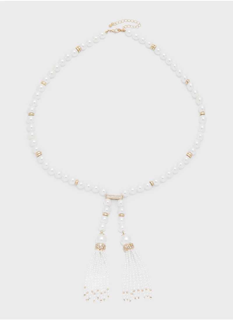 خزانة Lariat Pearl Necklace And Stud Earrings Set