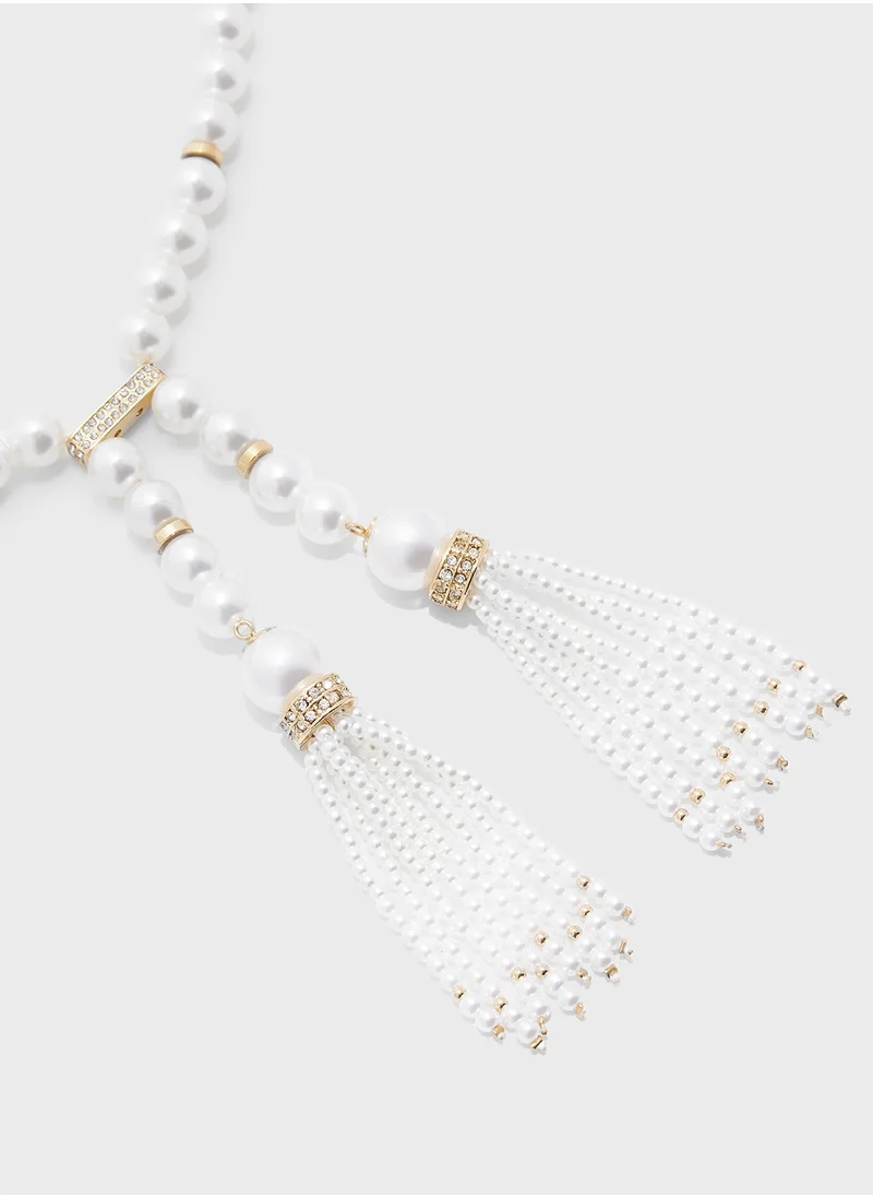 Khizana Lariat Pearl Necklace And Stud Earrings Set