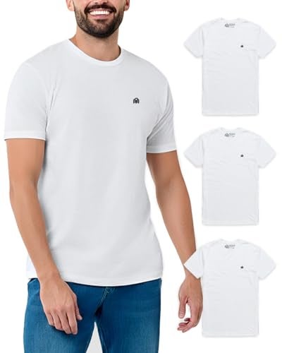 INTO THE AM Men's Logo Tees 3 Pack Multipack - Fitted Crewneck Gym Casual Workout Tshirts Shirts for Men (White/White/White, Large) - Image 1