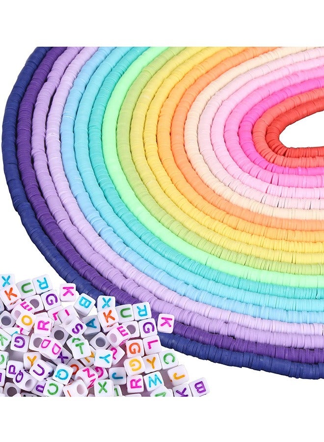 Clay Beads Set 20Colors Flat Round Polymer Clay Beads 6mm DIY Craft Making Spacer Heishi Bead Spacer Bracelet Making for Jewelry Making Kit  - Image 1