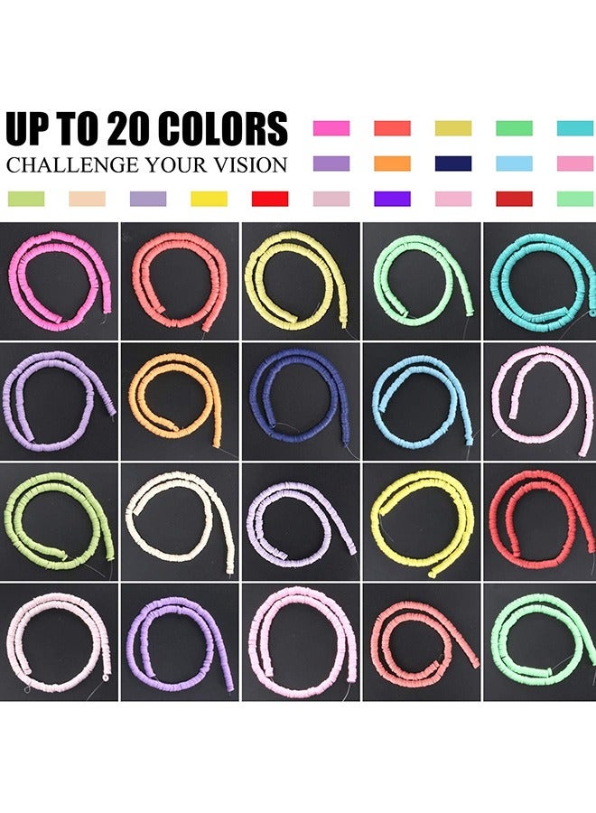 Clay Beads Set 20Colors Flat Round Polymer Clay Beads 6mm DIY Craft Making Spacer Heishi Bead Spacer Bracelet Making for Jewelry Making Kit  - Image 2