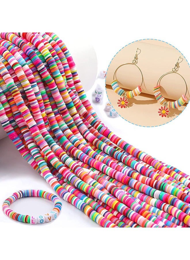 20Colors 6mm Strands Clay Beads for Bracelet Making Kit, Jewelry Craft Kit for Girls & Boys, Flat Round Polymer Clay Beads for Bracelet Necklace Earring DIY Craft Supplies - Image 2