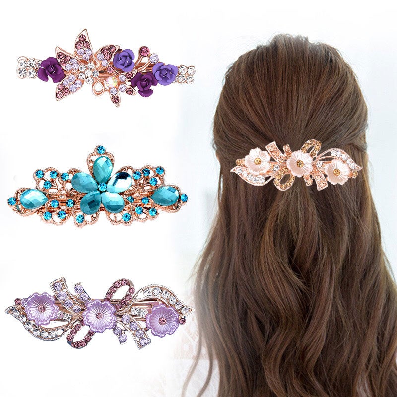 Korean Style Rhinestone Bow Hairpin Headdress Female Pearl Flower Crystal Hairpin Spring Clip Small Hair Accessories - Image 2