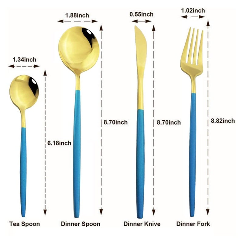 Nathgra 8 Piece Silverware Flatware Cutlery SetStainless Steel Utensils Service Set for 4Mirror Finish Stainless Steel Knife Fork Spoon Teaspoon Silverware Set Pack of 8 Blue - Image 4
