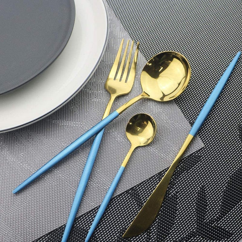 Nathgra 8 Piece Silverware Flatware Cutlery SetStainless Steel Utensils Service Set for 4Mirror Finish Stainless Steel Knife Fork Spoon Teaspoon Silverware Set Pack of 8 Blue - Image 2