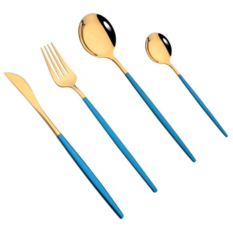 Nathgra 8 Piece Silverware Flatware Cutlery SetStainless Steel Utensils Service Set for 4Mirror Finish Stainless Steel Knife Fork Spoon Teaspoon Silverware Set Pack of 8 Blue - Image 1