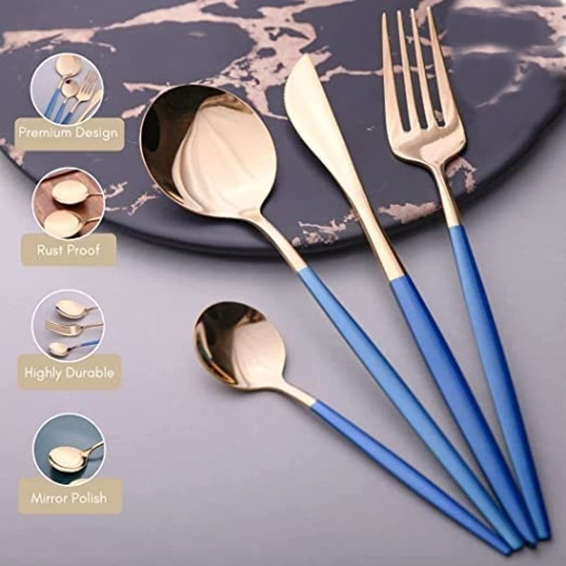 Nathgra 8 Piece Silverware Flatware Cutlery SetStainless Steel Utensils Service Set for 4Mirror Finish Stainless Steel Knife Fork Spoon Teaspoon Silverware Set Pack of 8 Blue - Image 5