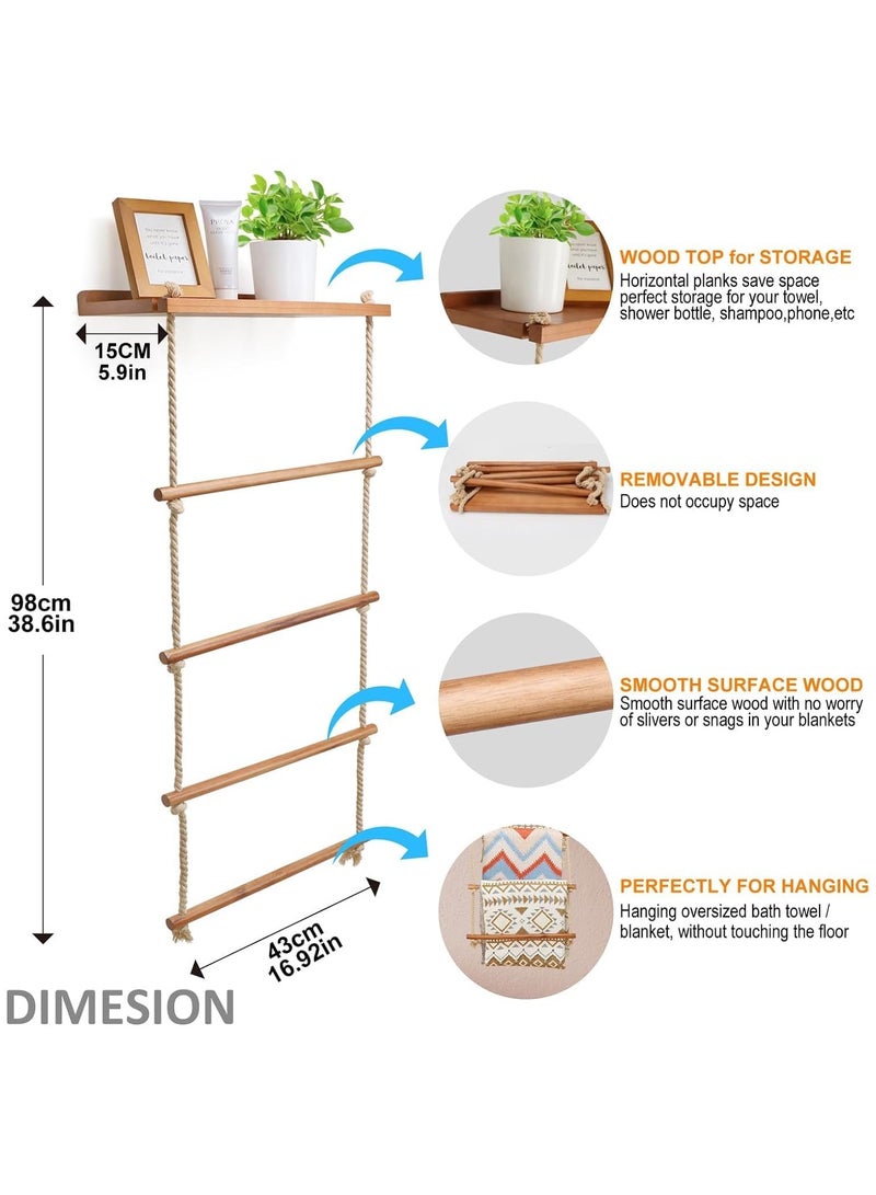 NANAO 5-Tier Blanket Ladder Wooden,Blanket Quilt Holder Rack Decorative Ladder, Easy Assembly, Rustic Farmhouse Ladder Shelf for The Living Room Bedroom Bathroom Home Decor, Brown - Image 2